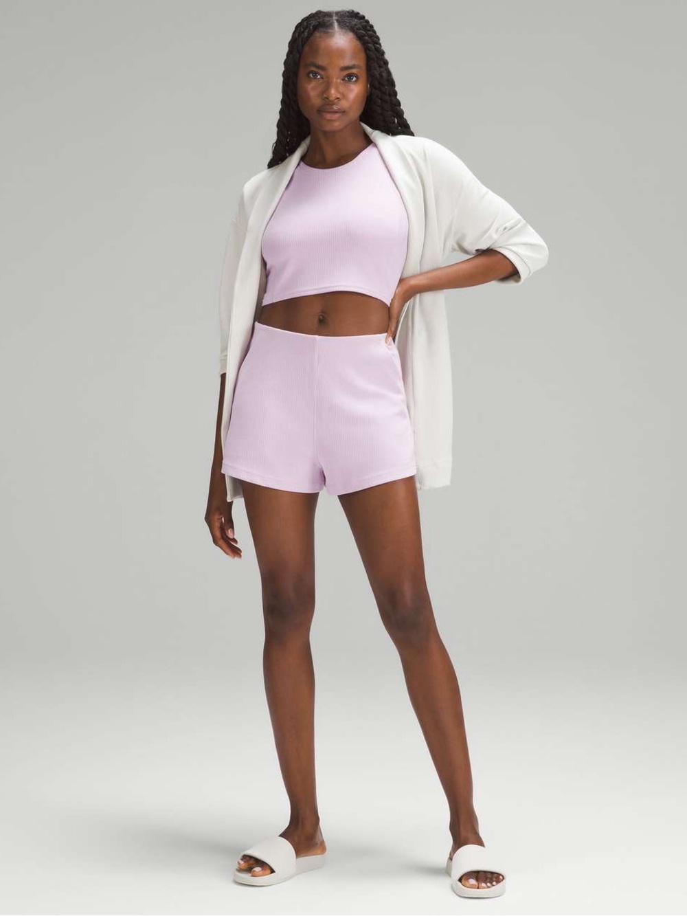 Lululemon Softstreme Women’s Pink Peony Ribbed Short and Top Workout Set